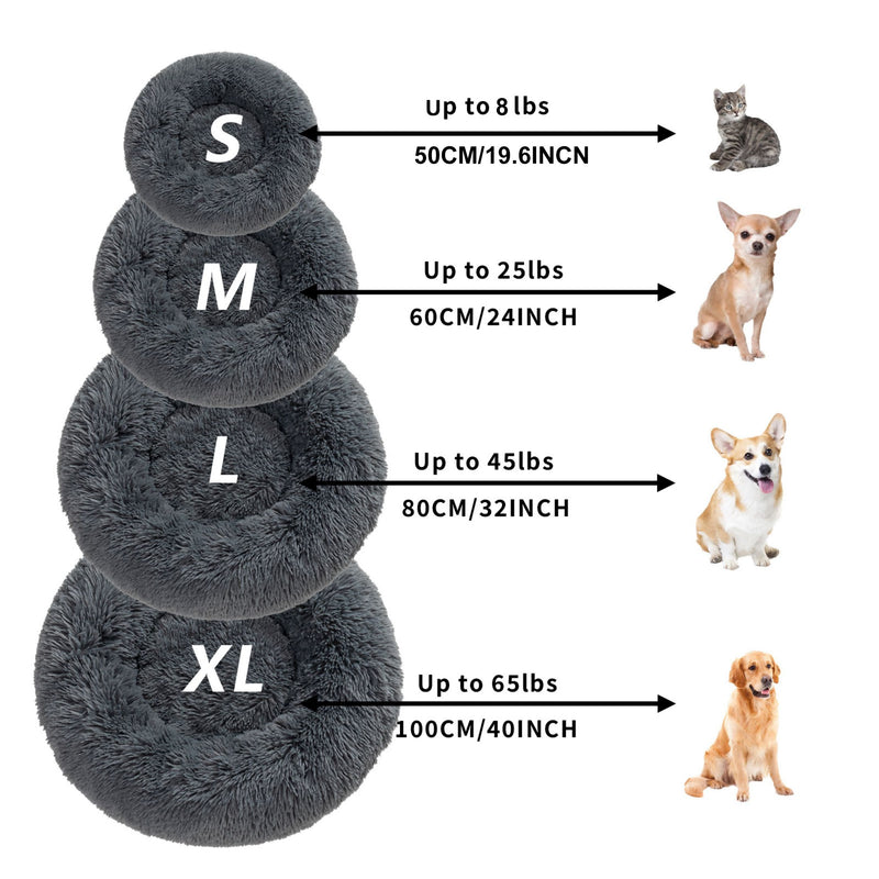 Zippered Fluffy Donut Dog Bed Warm Soft Long Plush Pet Cushion Dog House Cat Bed Washable Pet Sofa Mat Calming Small Large Dog Beds